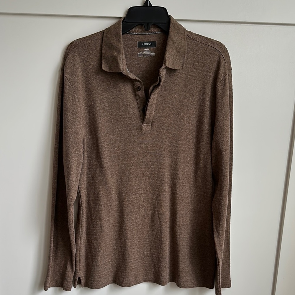 Alfani Men's Brown Long Sleeve Shirt, Large